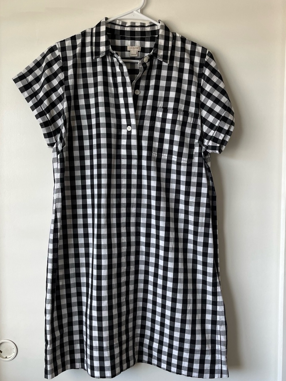 J. Crew Black and White Gingham Short-Sleeve Shirt Dress